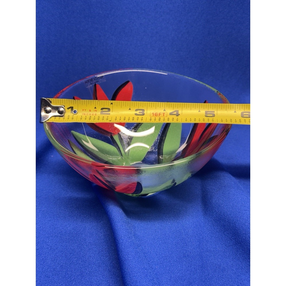 Kosta Boda Tulipa Art Glass Bowl 5.5" Hand Painted Signed Ulrica Hydman-Vallien - Picture 8 of 9